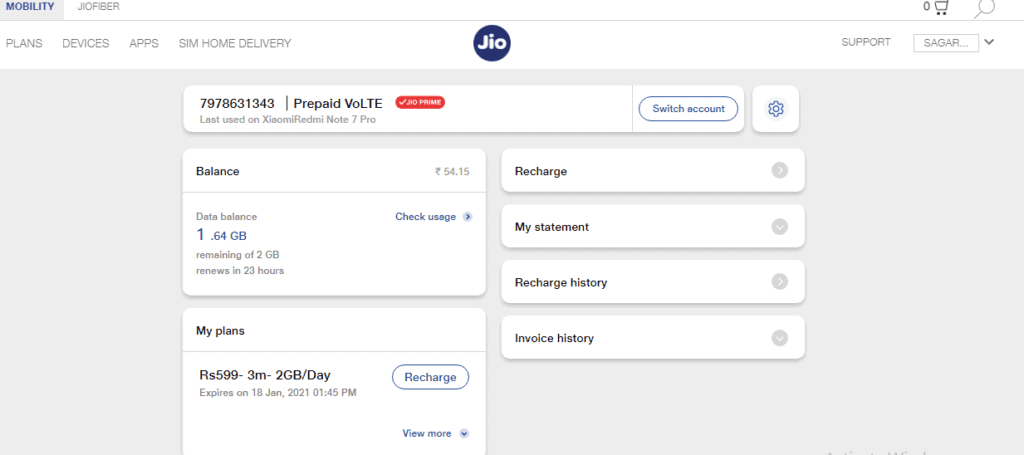 jio call details using official jio website