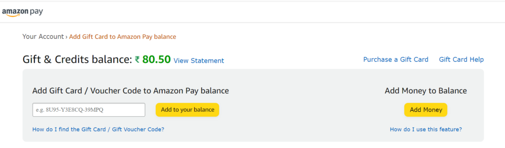 Using the AmazonPay Gift Cards method to get free voot subscription