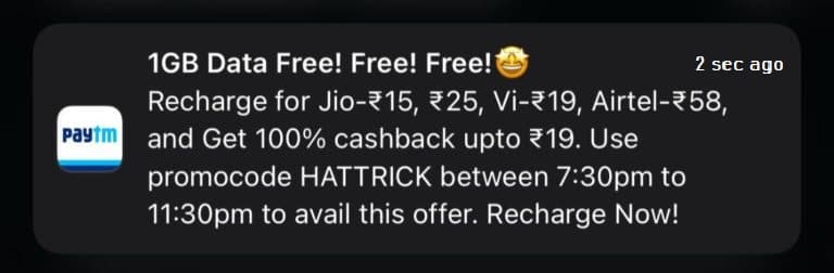 Paytm VI free data