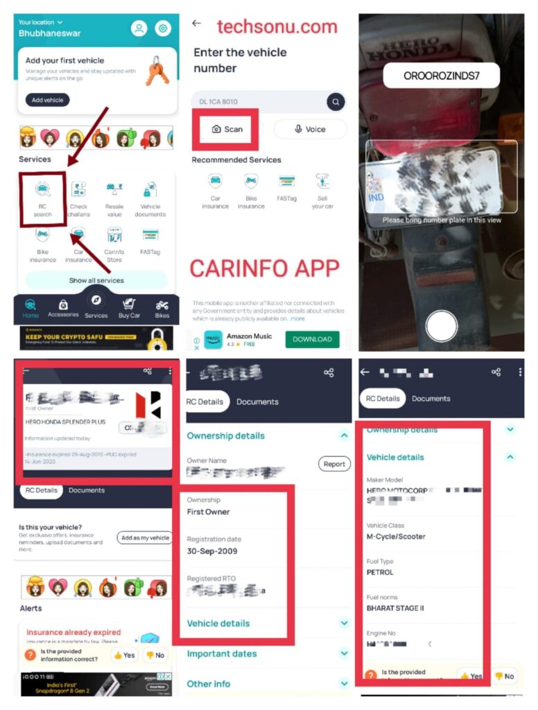 Using carinfo app to know vehicle owner details of cars