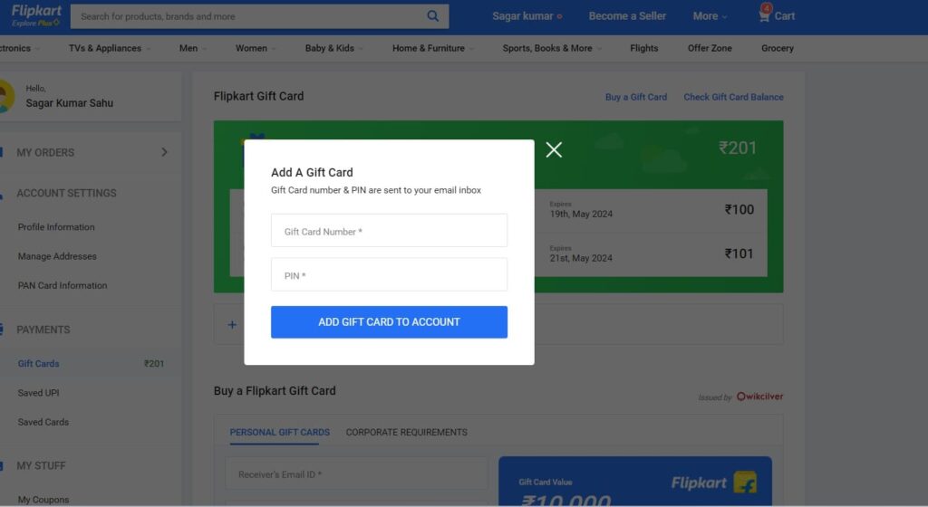 How to use the Flipkart Gift Cards