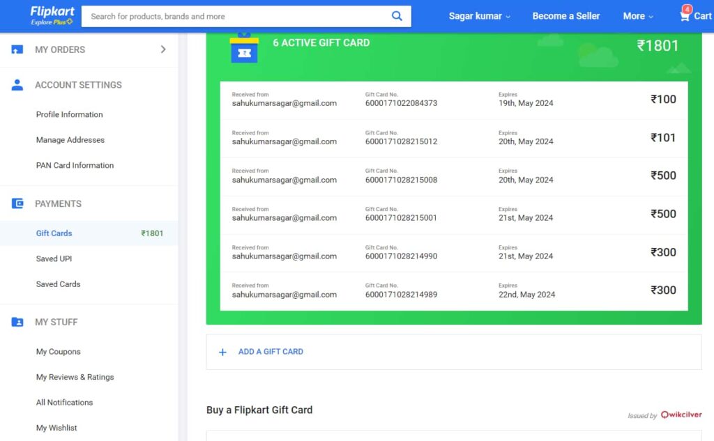 Proofs of Flipkart Gift Card Free