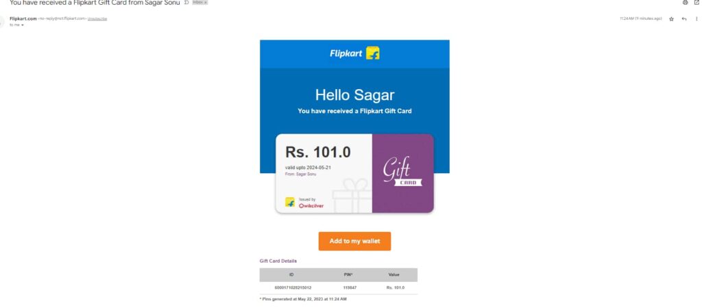 Proofs of Free Flipkart Gift Card