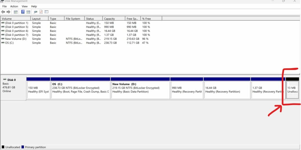 Use the unallotted disk space to make partitions