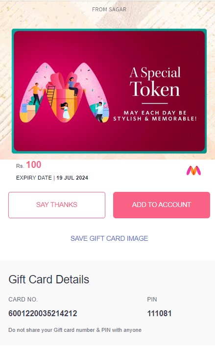Proof of free myntra gift card