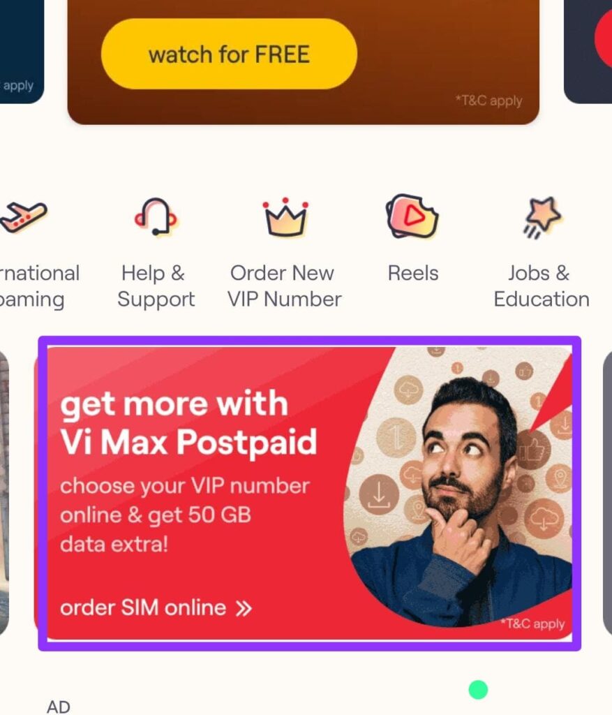 vi data free postpaid sim