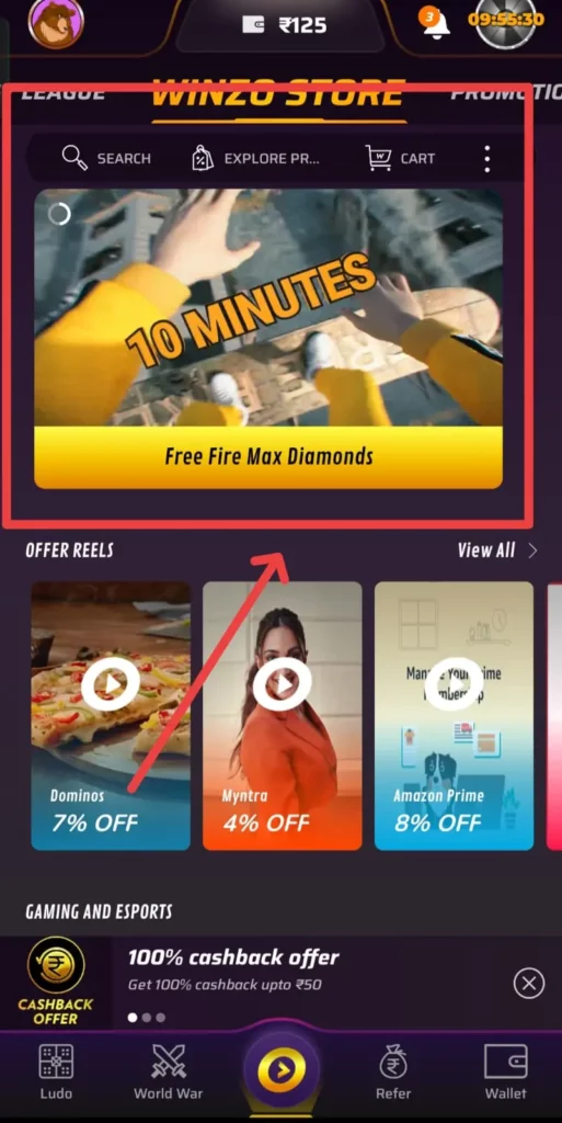 Free fire diamond using Winzo app