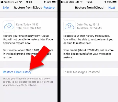 Restore Chat History Using iCloud
