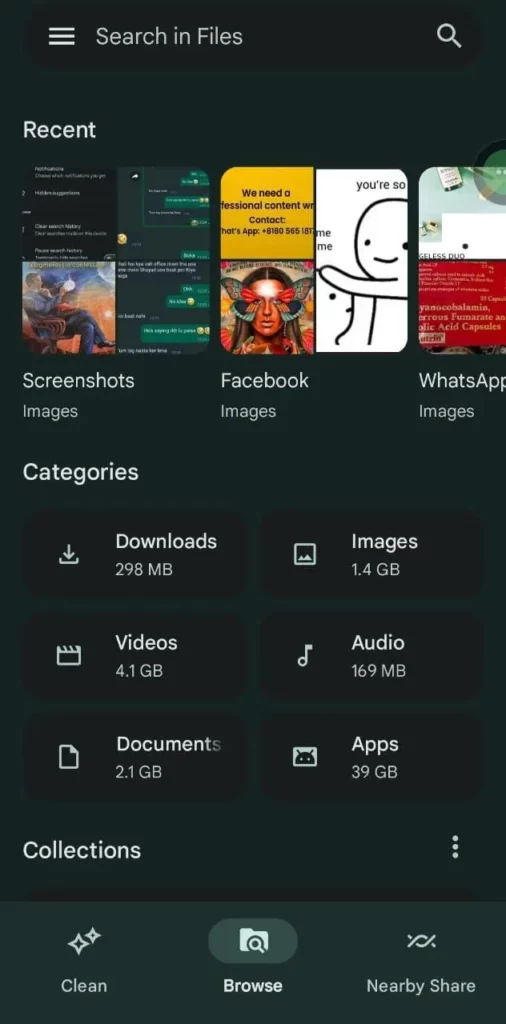 Files manager to find whatsapp status media