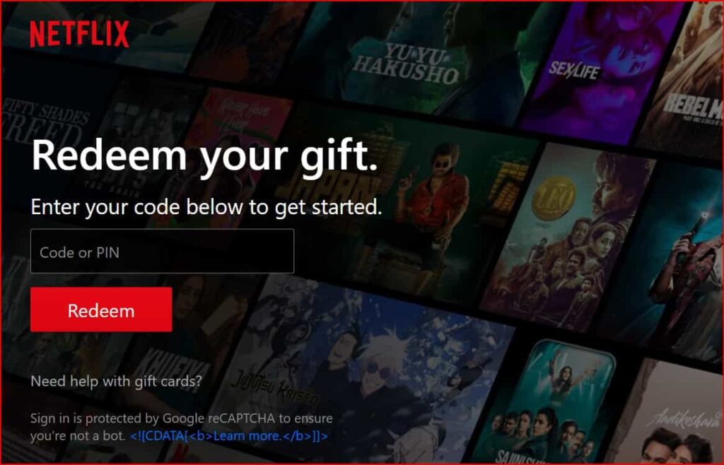 redeem the Netflix Gift Card